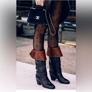 CHANEL 2020 Runway Two Tone Leather Musketeer Western Foldover Tall Boots Heels